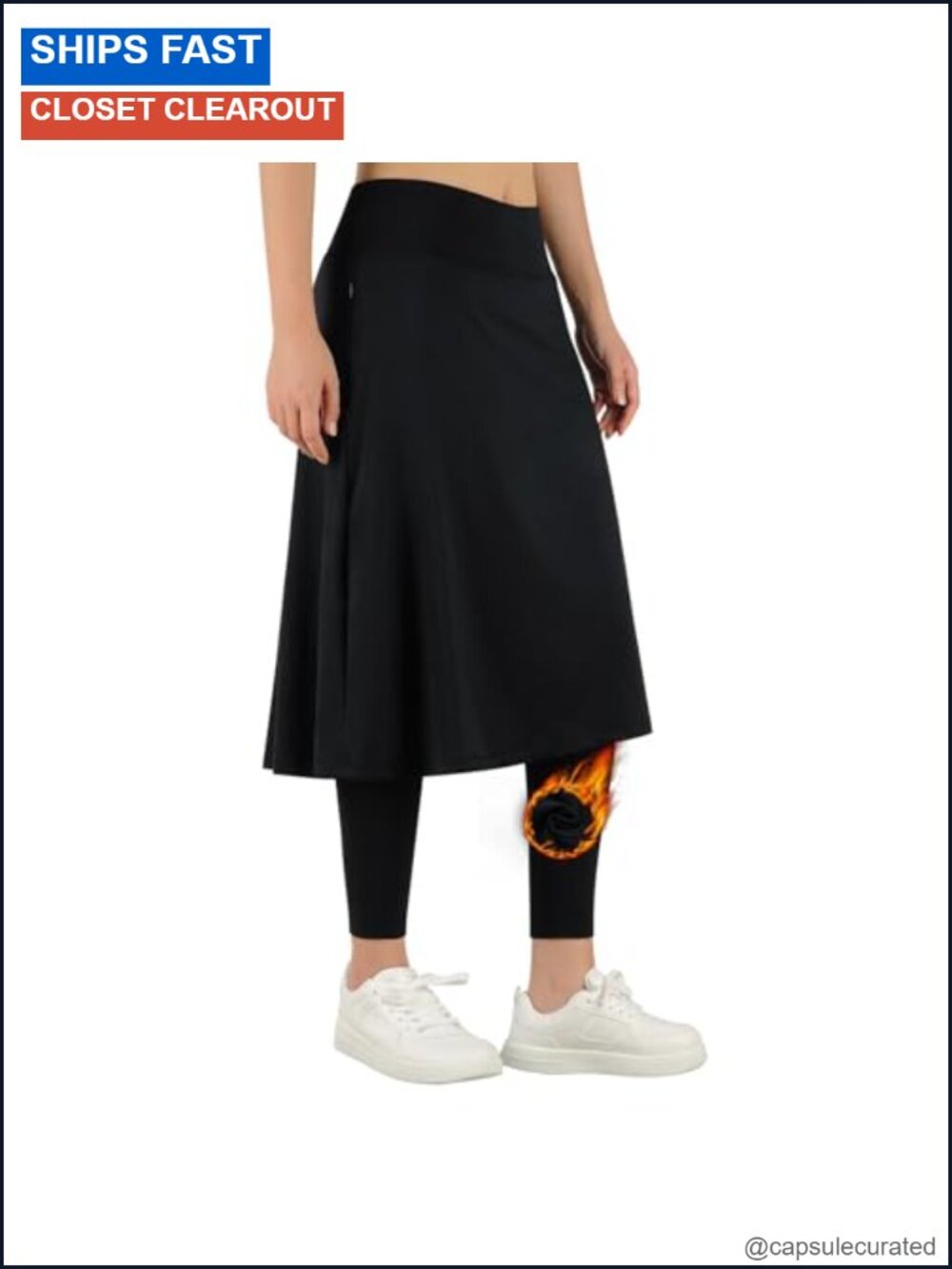 Fleece Lined Skirted Leggings with Skirt, High Waist Tummy Control
